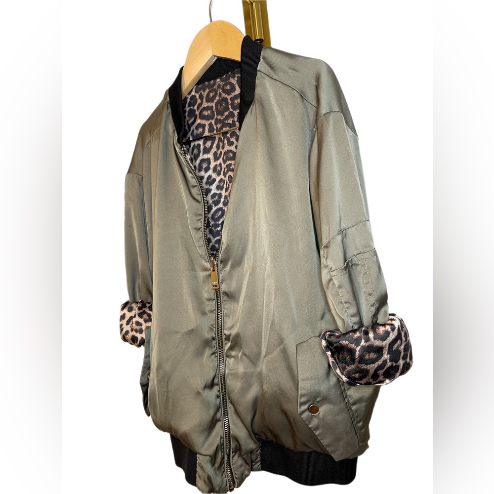 Green Cheetah Bomber Jacket Size S